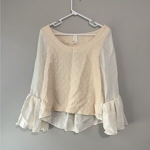Anthropologie Amadi Blouse milkmaid peasant style Cream Long Sleeve Textured